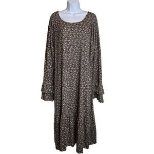 Suzanne Betro Women's Black Pink Floral Ruffle Tiered Maxi Dress Size 3X Boho